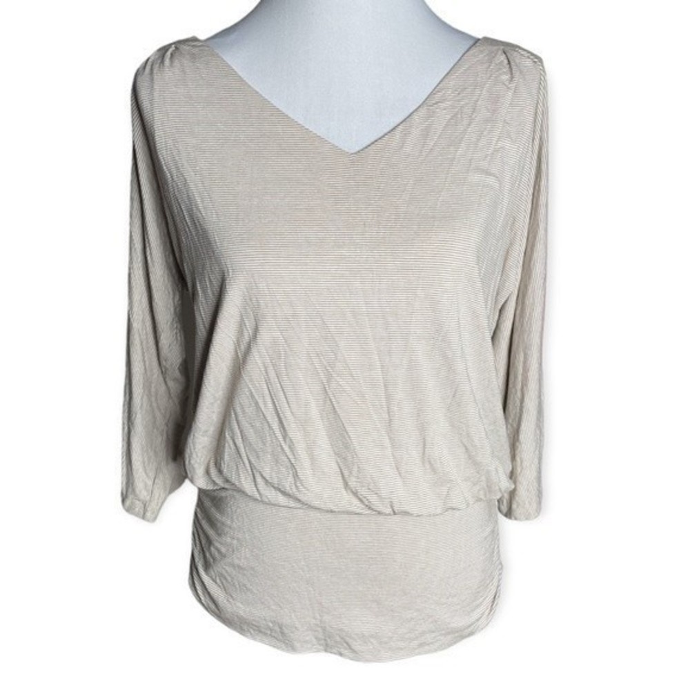 White House Black Market Striped Top Tan White Size Medium